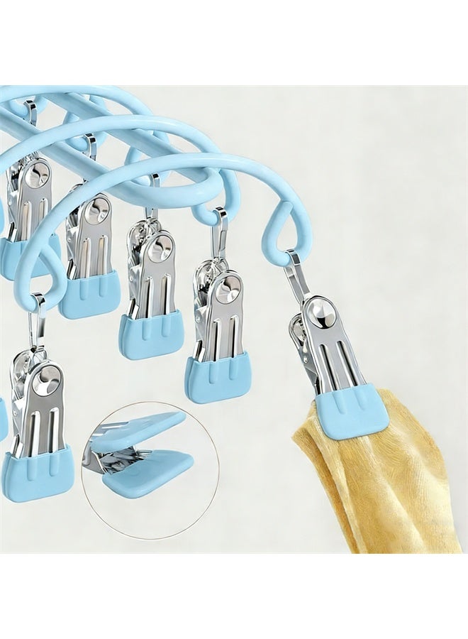 هومستر التجفيف معلق مع 20 مقاطع، الفولاذ المقاوم للصدأ الرياح معلق الملابس رف، الغراء الناعم غسيل تجفيف رف بدون أثر خزانة المنظم للملابس الداخلية، الجوارب، المناشف، الأزرق - Image 2